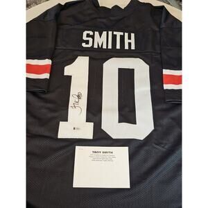 Troy Smith Autographed/Signed Jersey Beckett Sticker Black Custom Jersey
